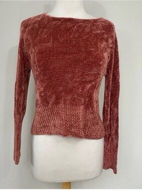 Vintage Clio Women's Rose Ribbed Chenile Crew Sweater Size SP Girly Cottagecore